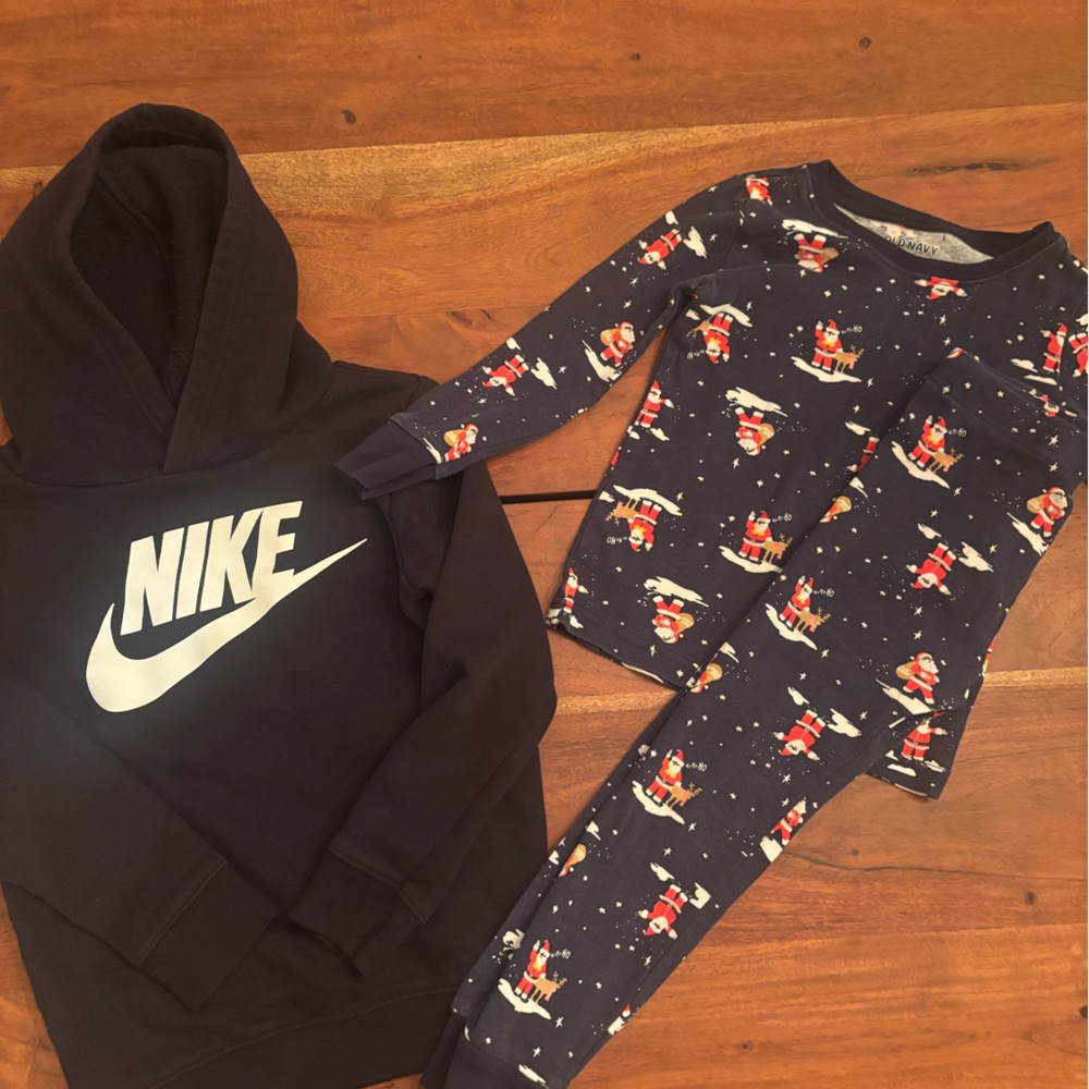 Nike Black Fleece Hoodie and Old Navy Santa Pajamas boys size 4 bundle